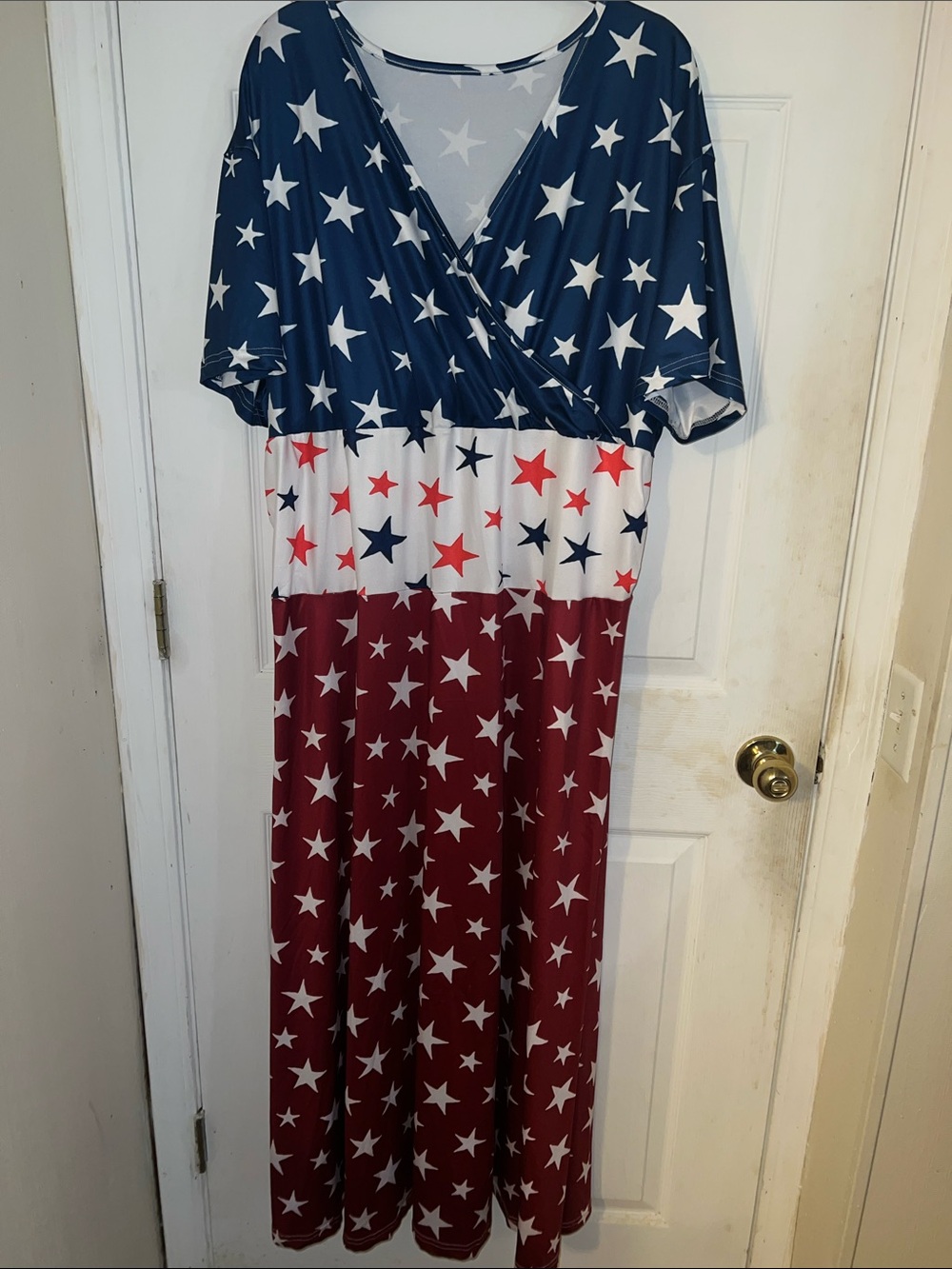Patriotic Star-Print One-Piece Dress in Red, White & Blue 5XL